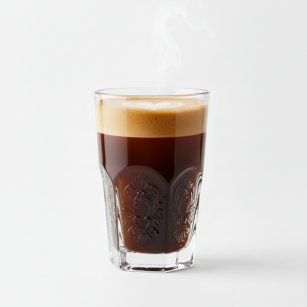 Cappuccino in fancy glass with white background