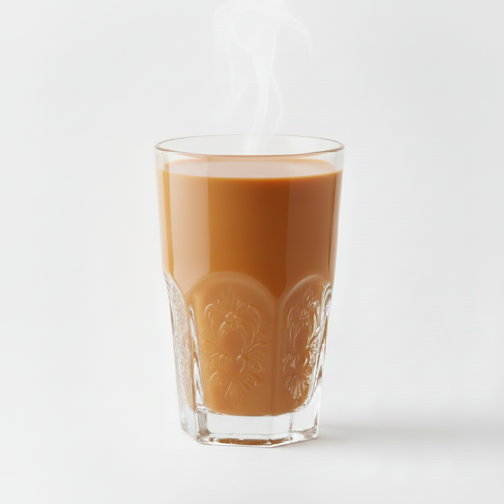 Chai tea in decorative glass with white background
