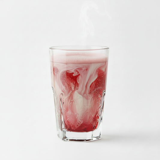 Cherry dirty soda with cream in fancy glass with white background
