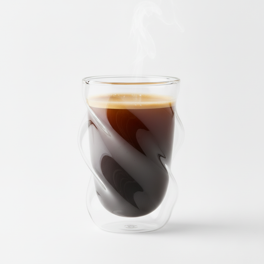 Double shot espresso in fancy glass with white background