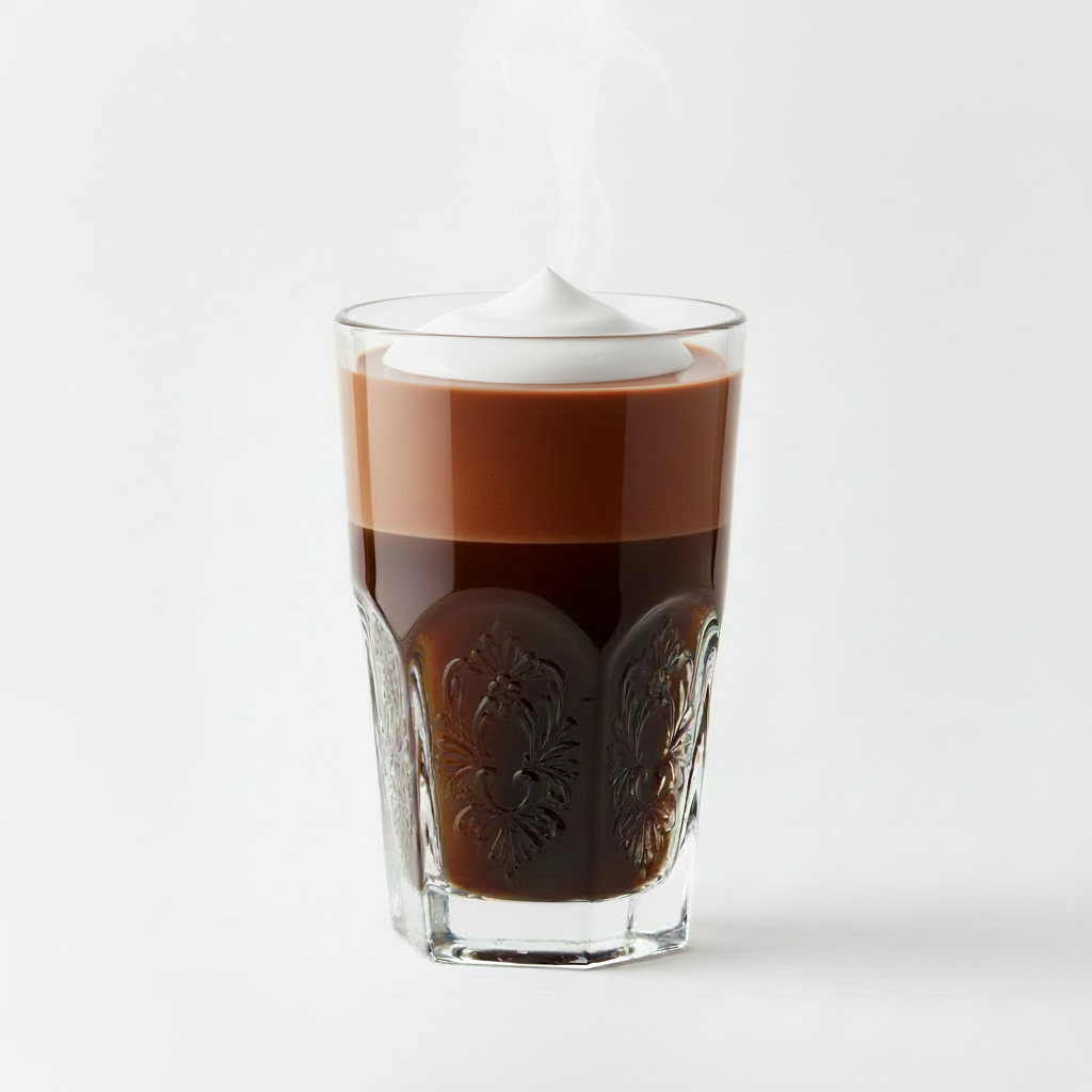 Macchiato in decorative glass with white background
