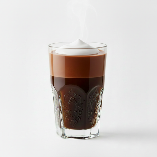 Macchiato in decorative glass with white background